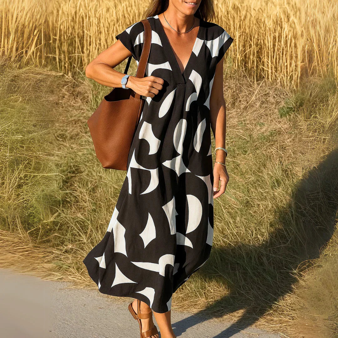 Tatiana | Graphic Print V-Neck Maxi Dress