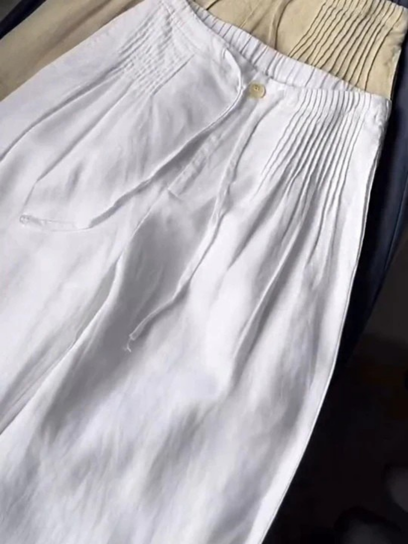 Camille | Wide-leg cotton and linen blend trousers