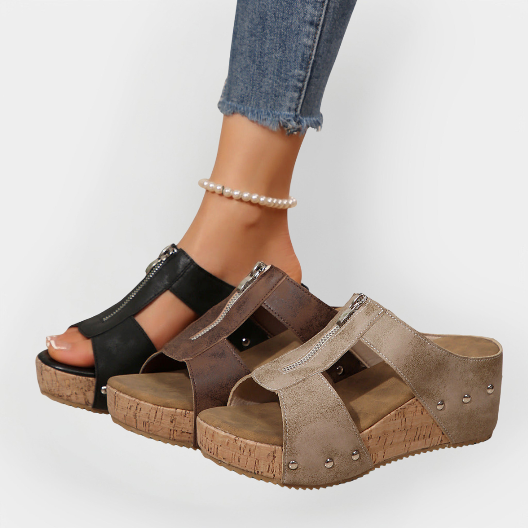 Mode Lumiére™ Comfortable Heeled Sandals with Zipper Closure