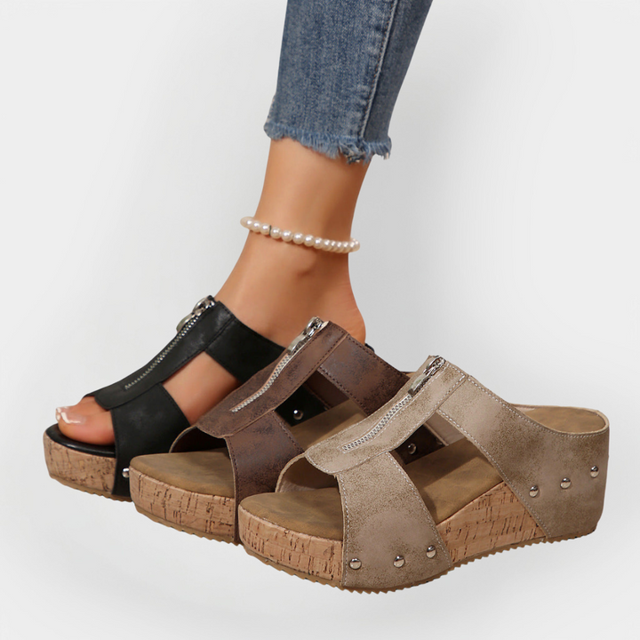 Mode Lumiére™ Comfortable Heeled Sandals with Zipper Closure