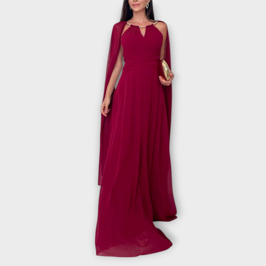 Mabel - Elegant Maxi Dresses with Cape and High Slit