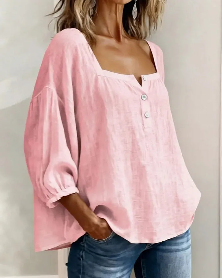 Colette | Square-Neck Linen Blouse with Puffy Sleeves