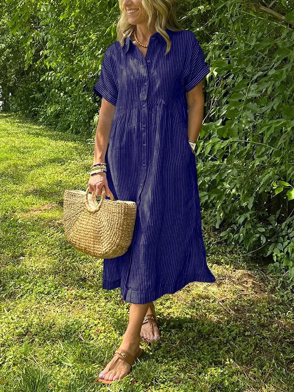 Wendy | Striped Linen Short-Sleeve Shirtdress