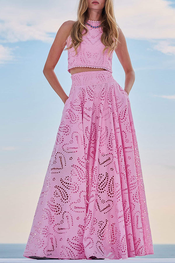Larissa™ Set: Embroidered Top and High-Waisted Maxi Skirt