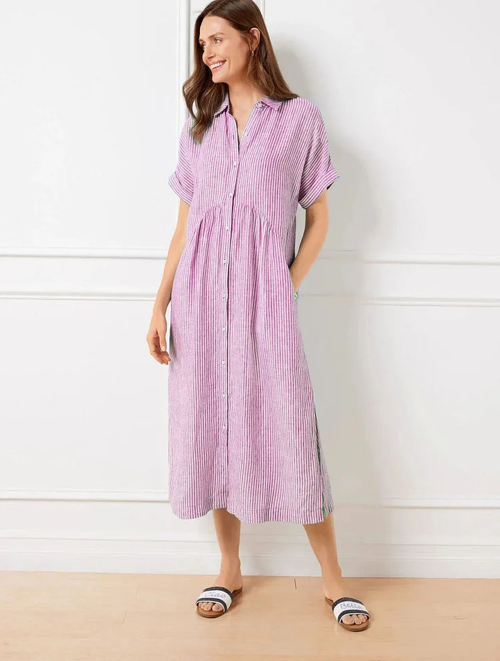 Wendy | Striped Linen Short-Sleeve Shirtdress