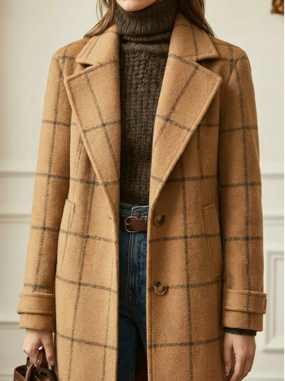 Elowen Timeless Plaid Wool Long Coat