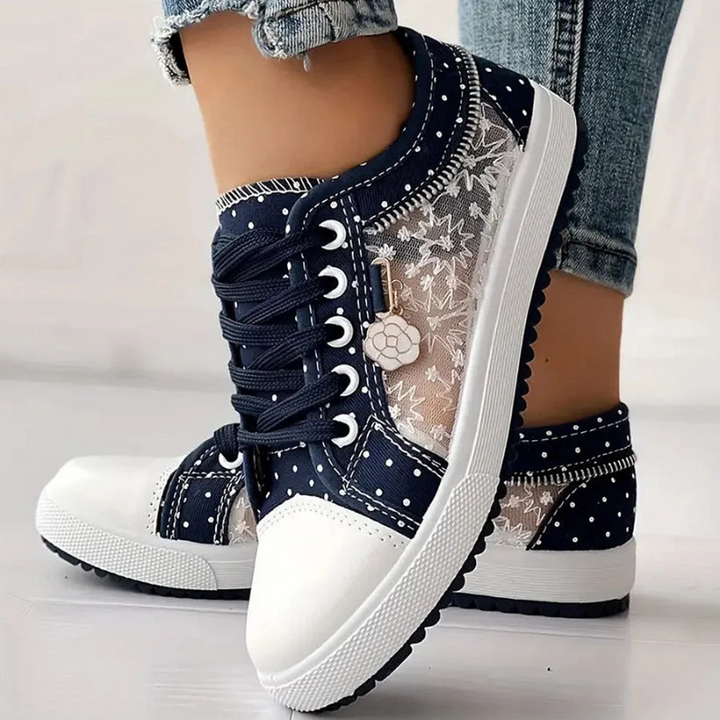 Caro | Floral Lace & Decorative Zipper Sneaker