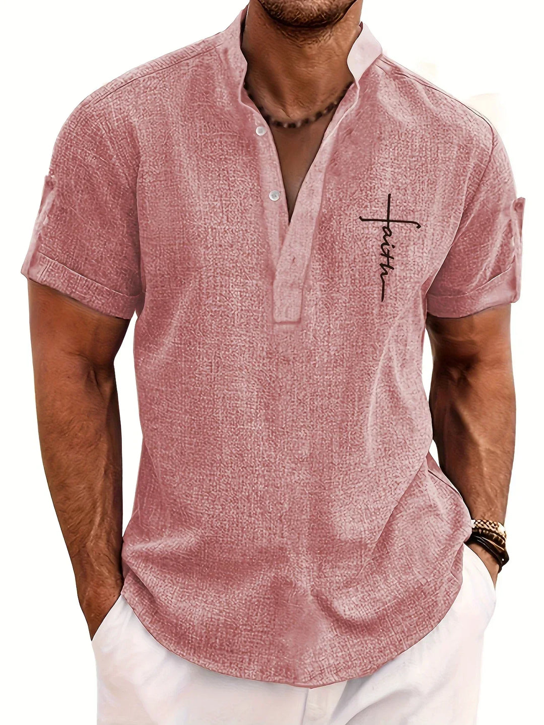 Light Mode | Stylish short-sleeve stand-collar shirt