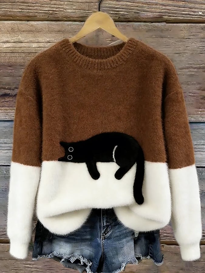 Luna Cat Print Oversized Sweater