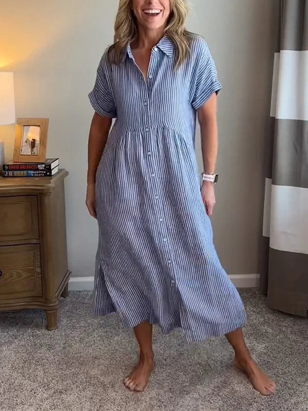 Wendy | Striped Linen Short-Sleeve Shirtdress