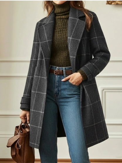 Elowen Timeless Plaid Wool Long Coat