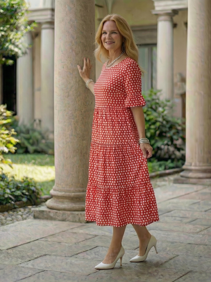Arlo | Short Sleeve Polka Dot Ruffle Midi Dress