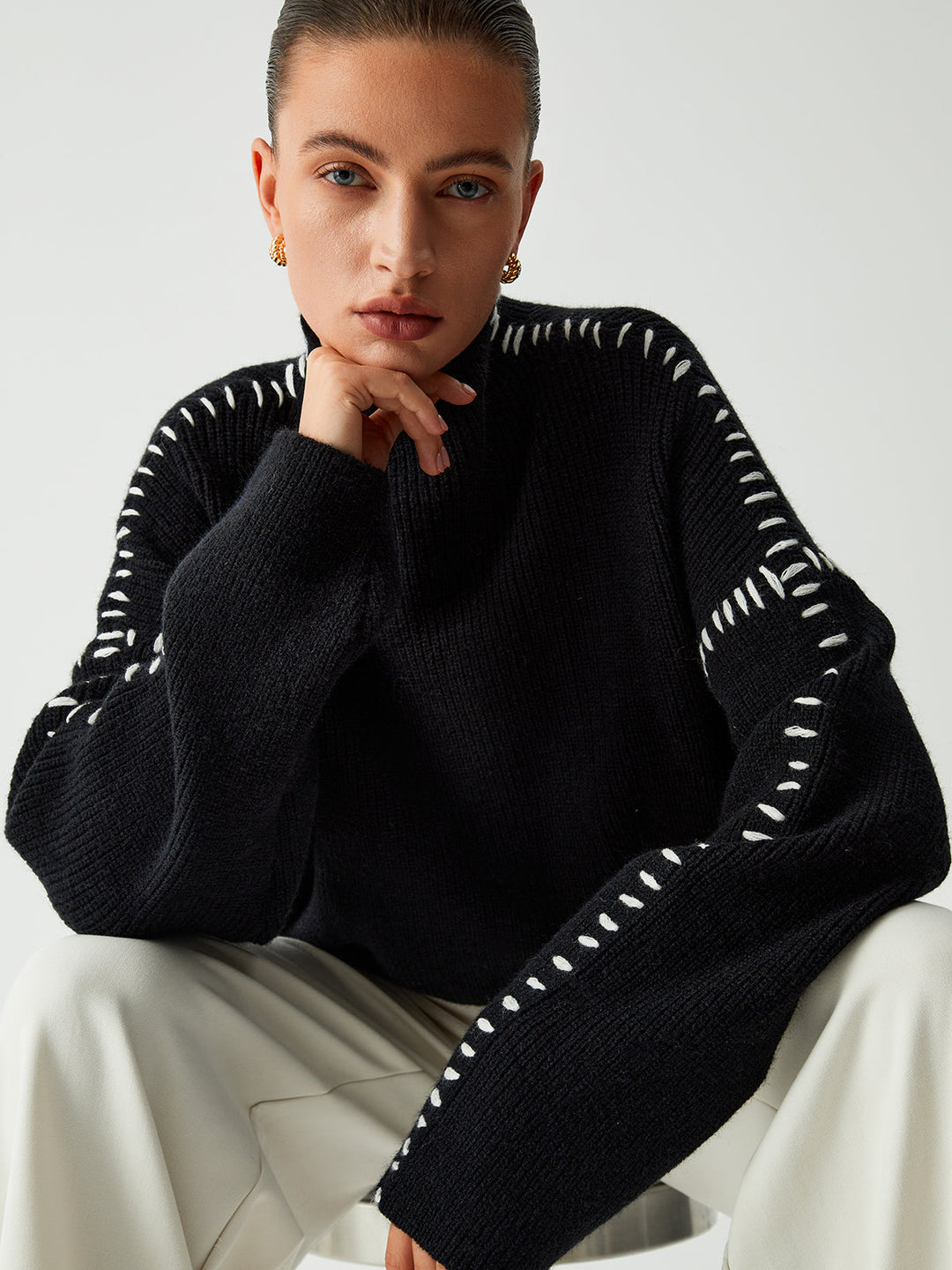 Light Mode | Oversized roll-neck jumper with pique detailing