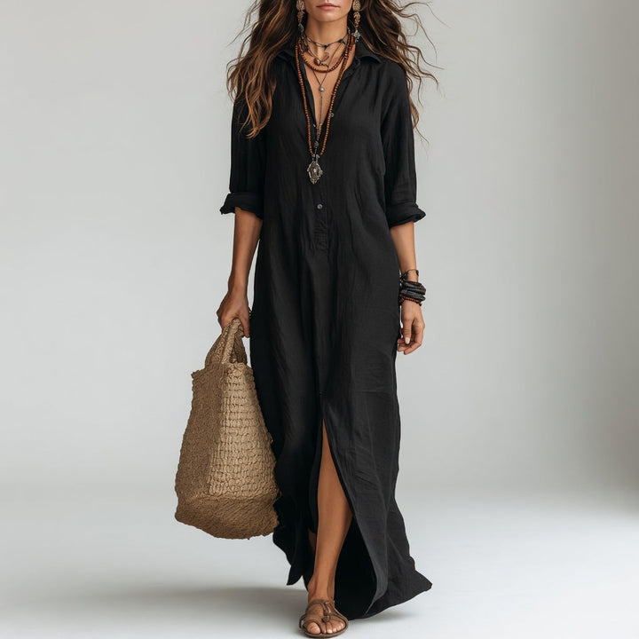 Violaine™ — Long Bohemian Shirt Dress Natural Elegance