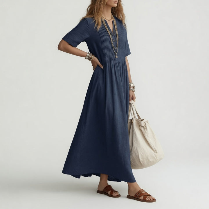 Pélagie™ — Long cotton V-neck dress for summer freedom