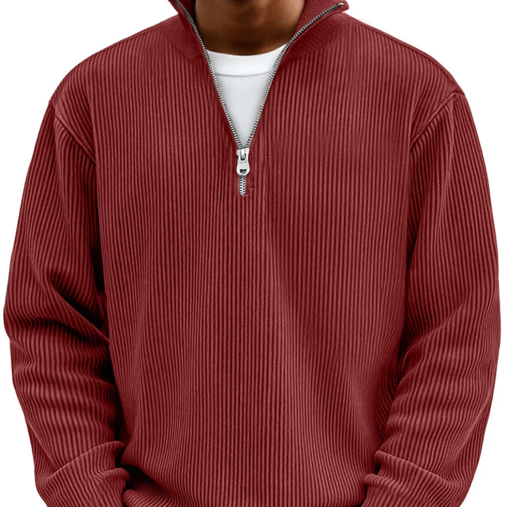 Modern-Style Textured Zip-Up Sweater