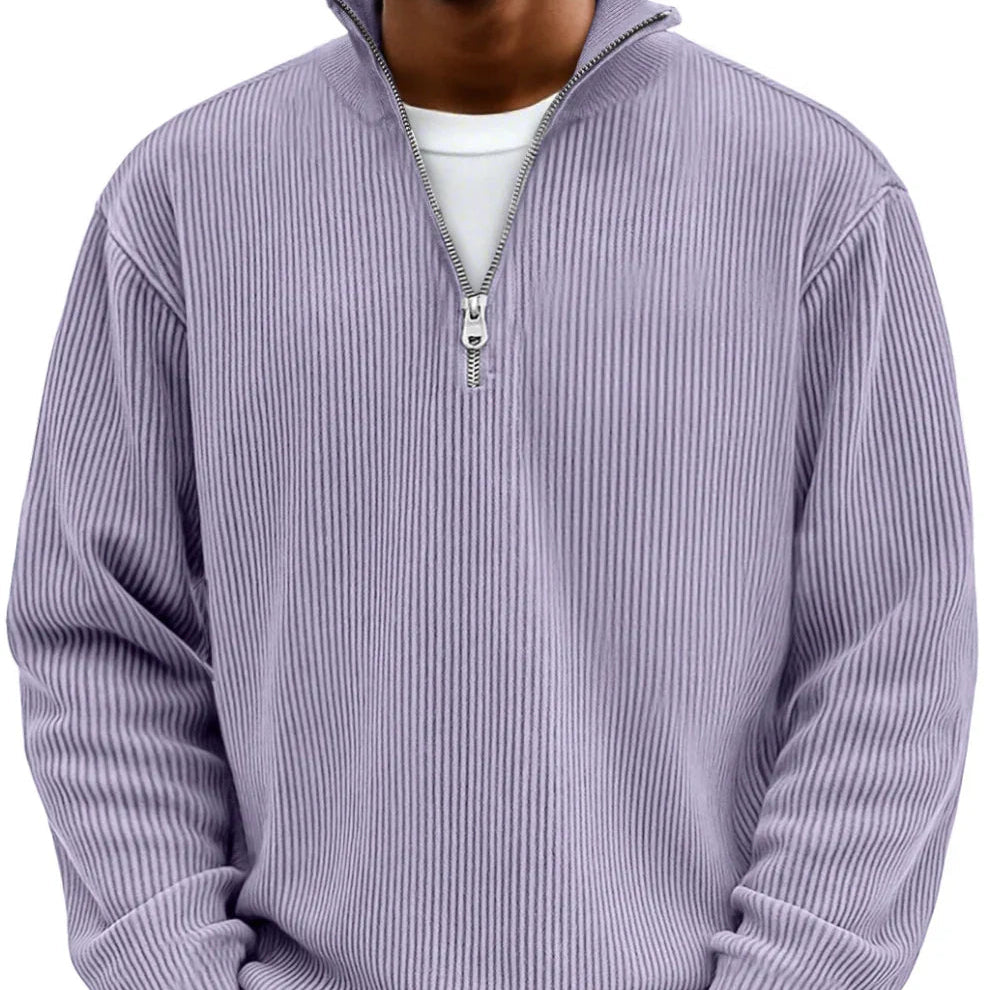 Modern-Style Textured Zip-Up Sweater