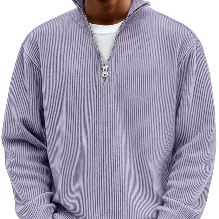 Modern-Style Textured Zip-Up Sweater