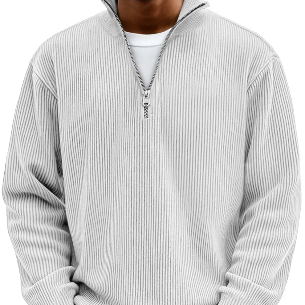 Modern-Style Textured Zip-Up Sweater