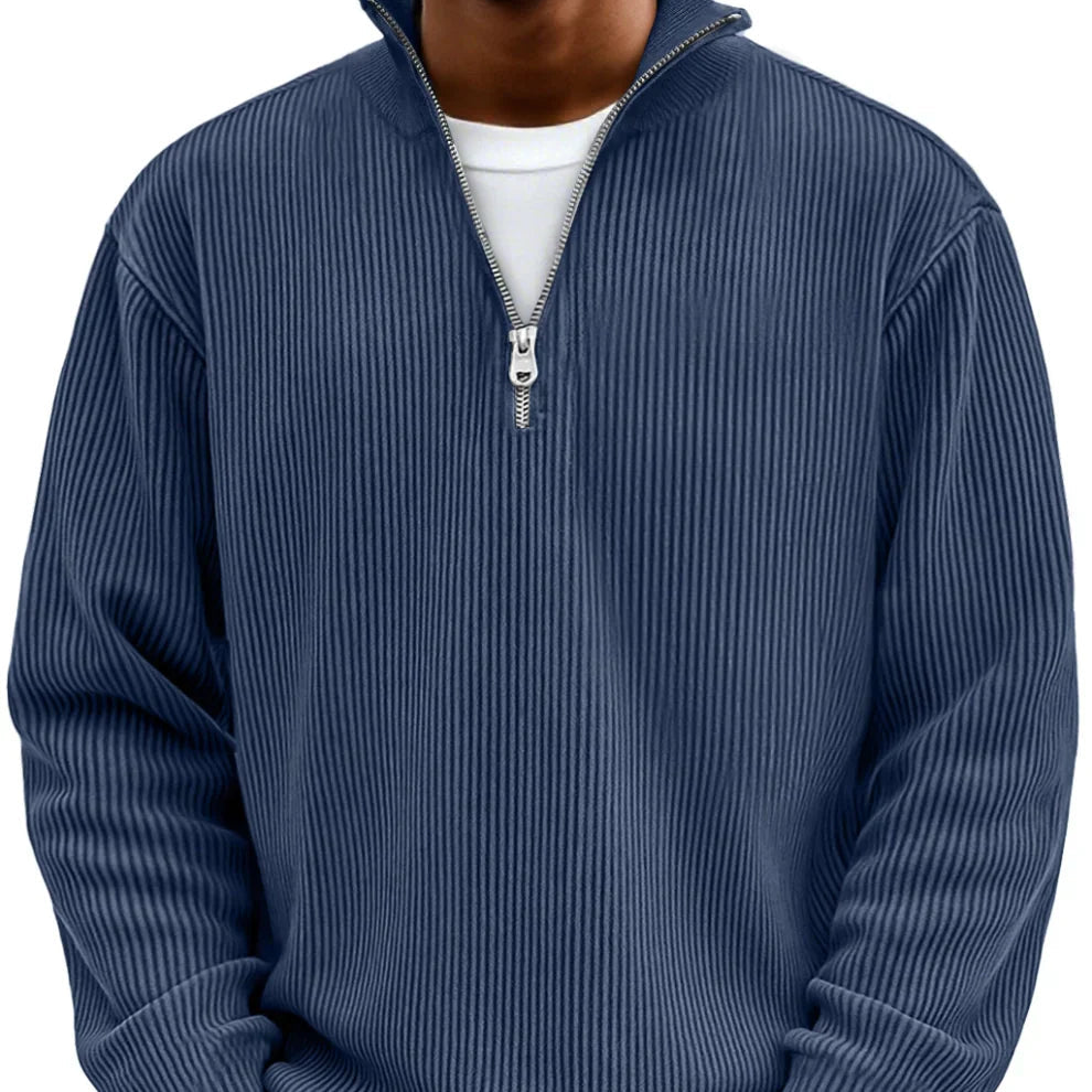 Modern-Style Textured Zip-Up Sweater
