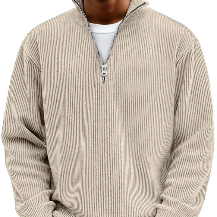 Modern-Style Textured Zip-Up Sweater