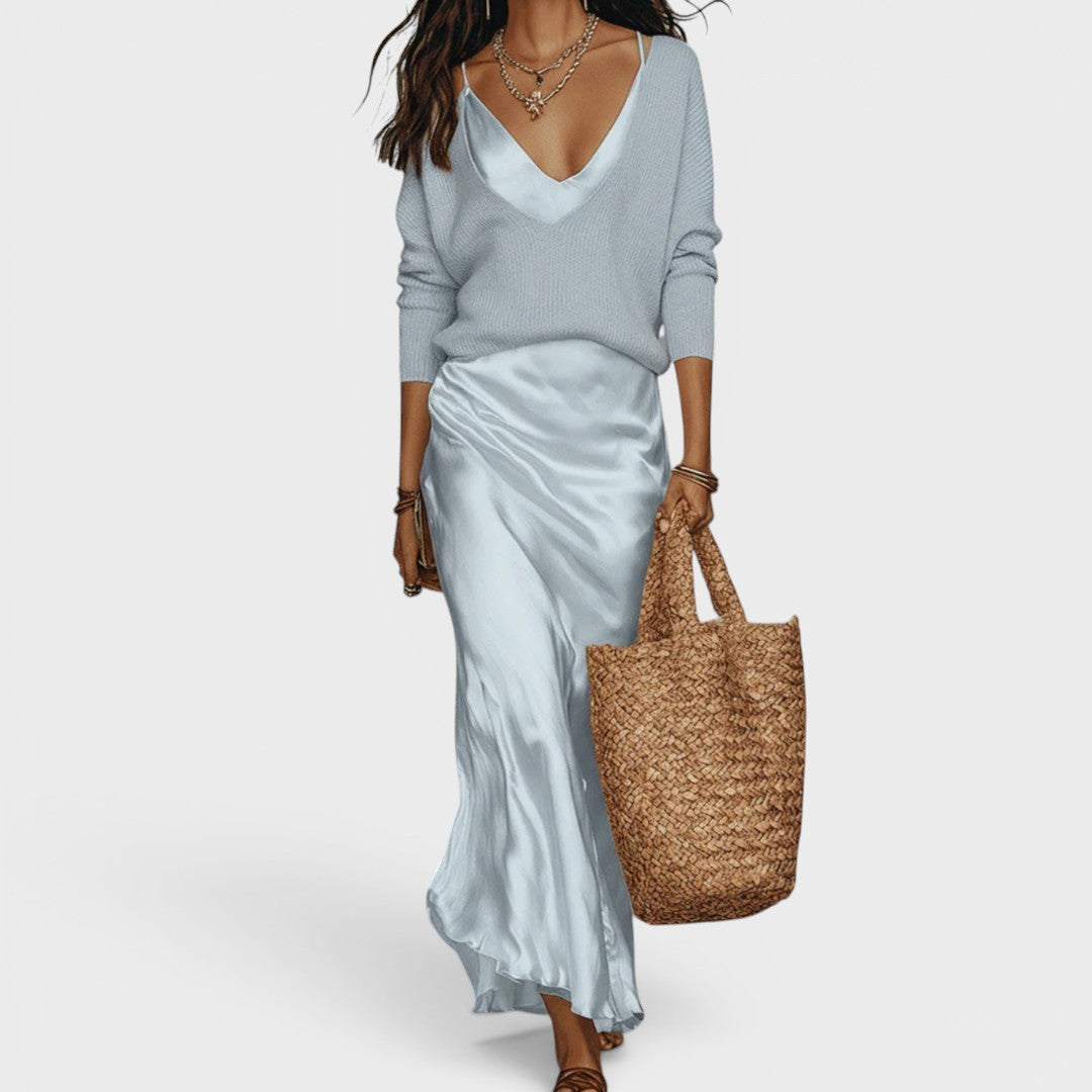 Oriane™ | Elegant Satin Midi Dress