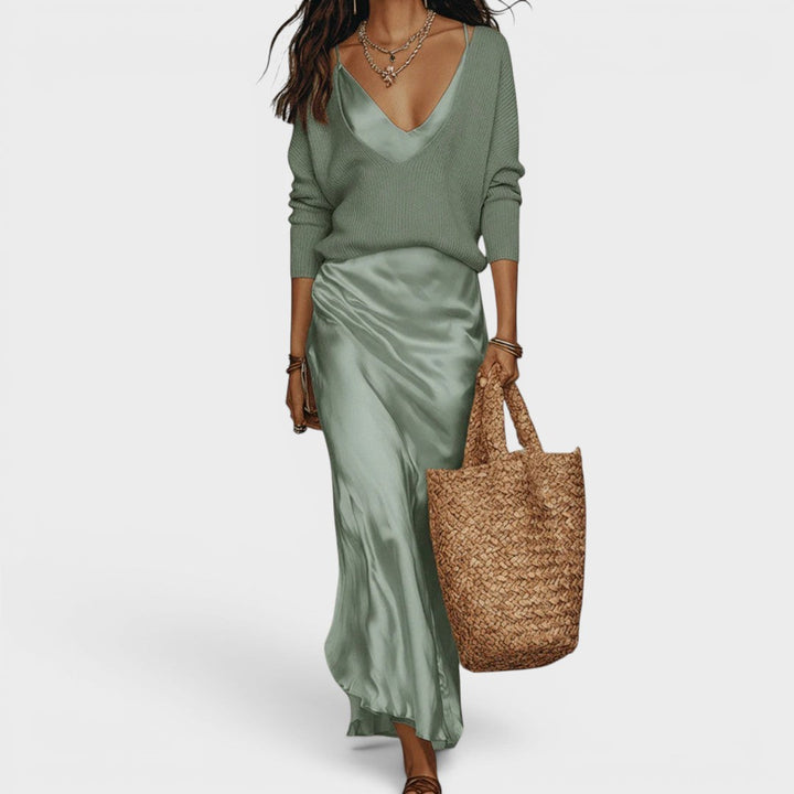 Oriane™ | Elegant Satin Midi Dress