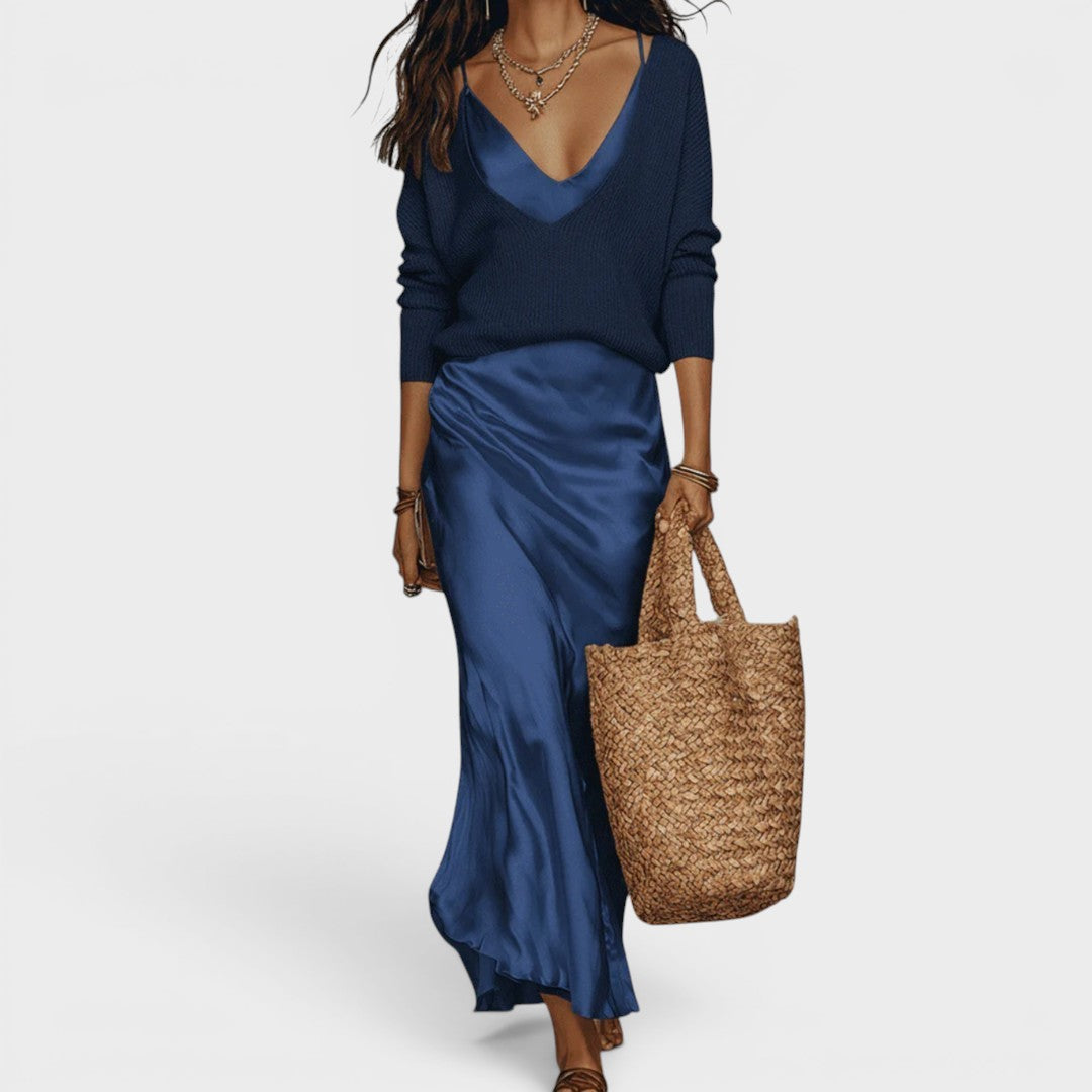 Oriane™ | Elegant Satin Midi Dress