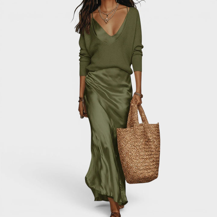 Oriane™ | Elegant Satin Midi Dress