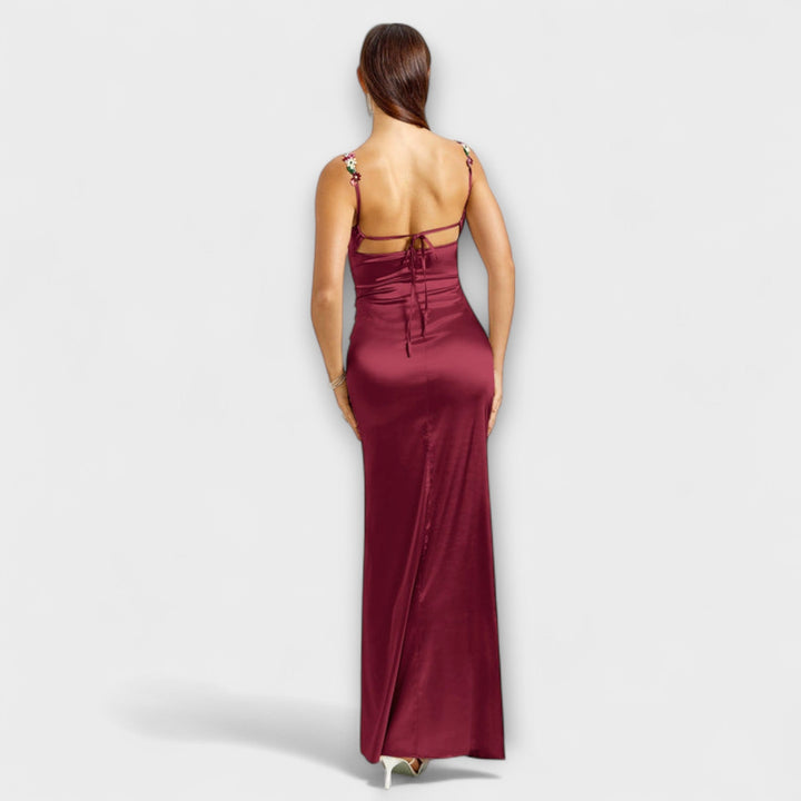 Eira - Embellished satin dress with a tie back