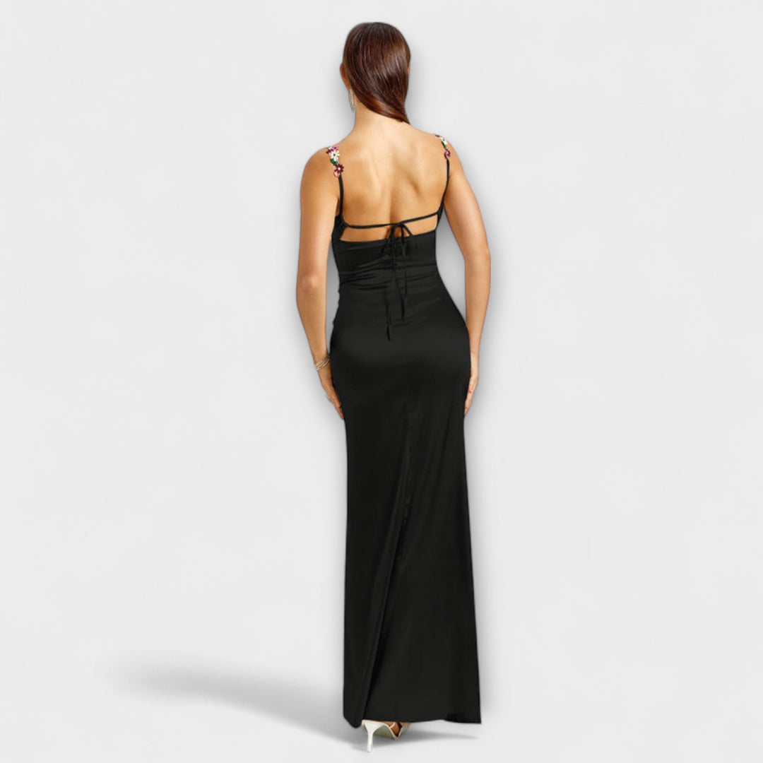 Eira - Embellished satin dress with a tie back