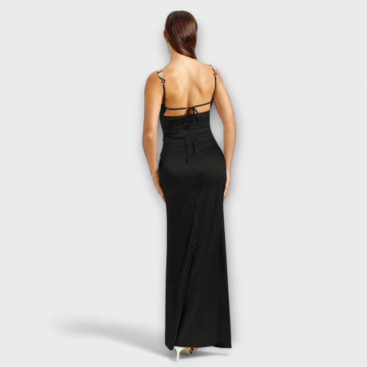 Eira - Embellished satin dress with a tie back