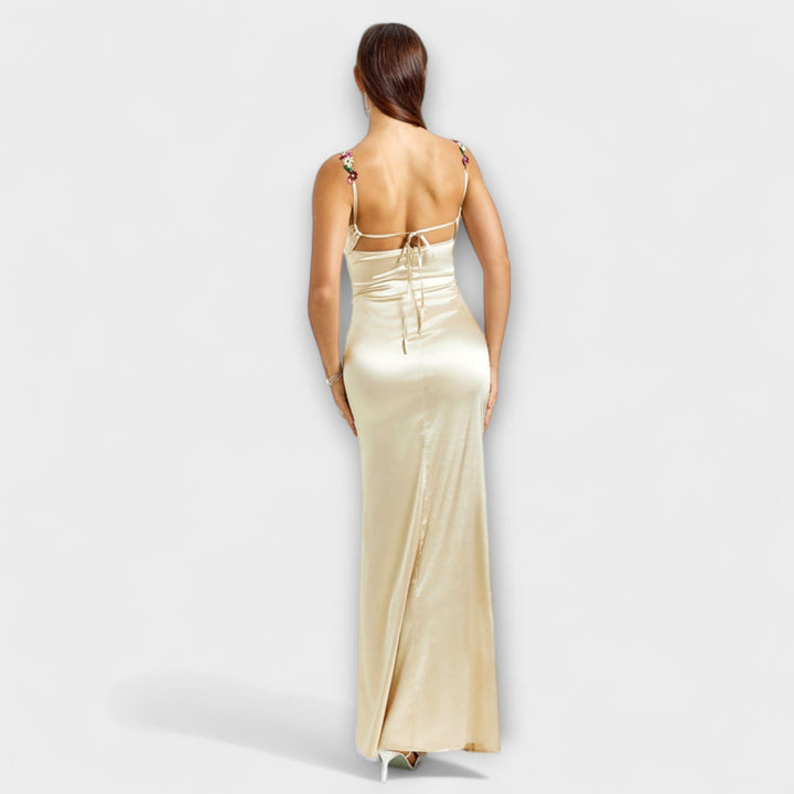 Eira - Embellished satin dress with a tie back