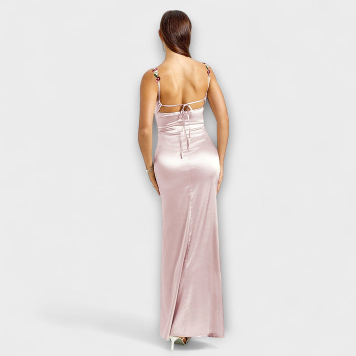 Eira - Embellished satin dress with a tie back