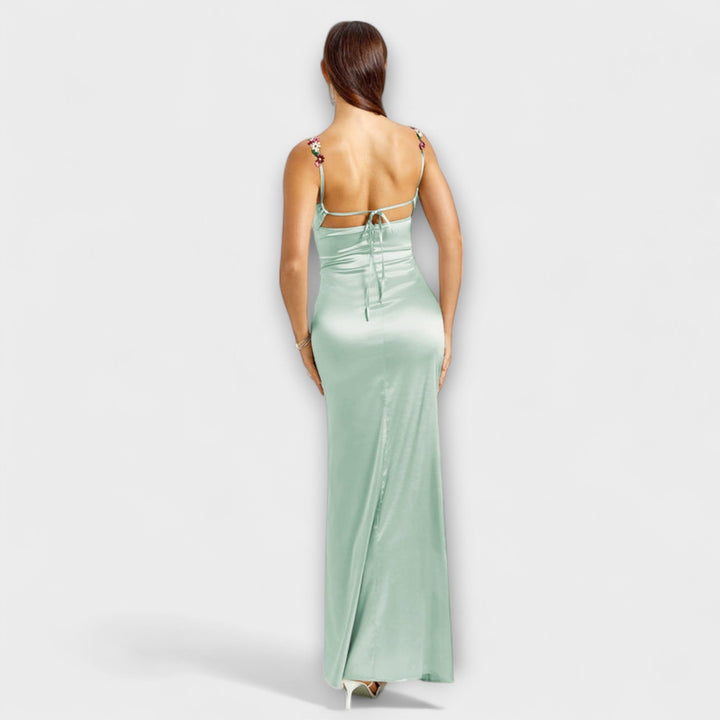 Eira - Embellished satin dress with a tie back