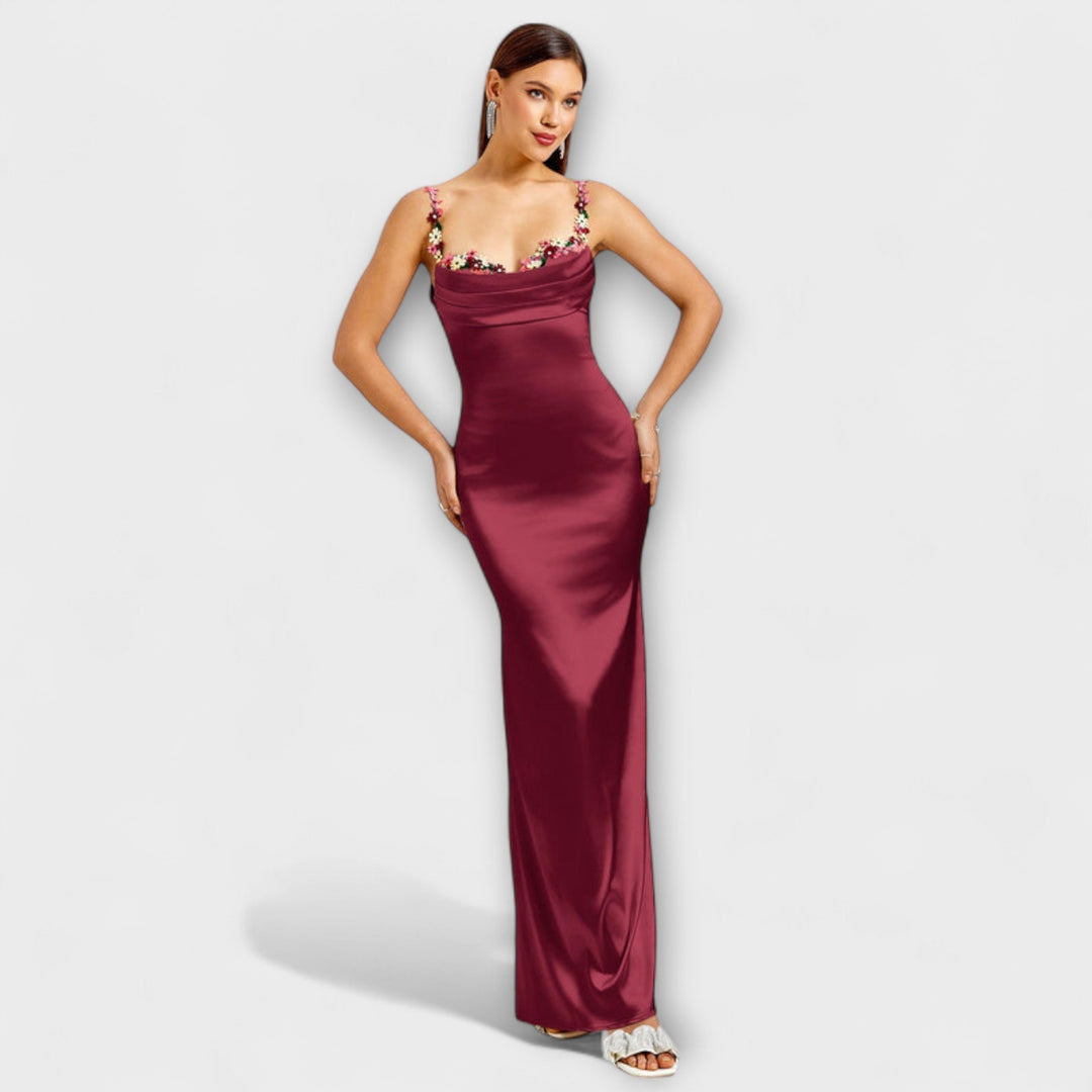 Eira - Embellished satin dress with a tie back