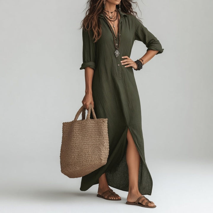 Violaine™ — Long Bohemian Shirt Dress Natural Elegance