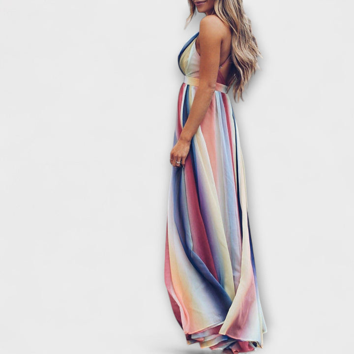 Mode Lumiére™ Women's Multicolor Striped V-Neck Maxi Dress