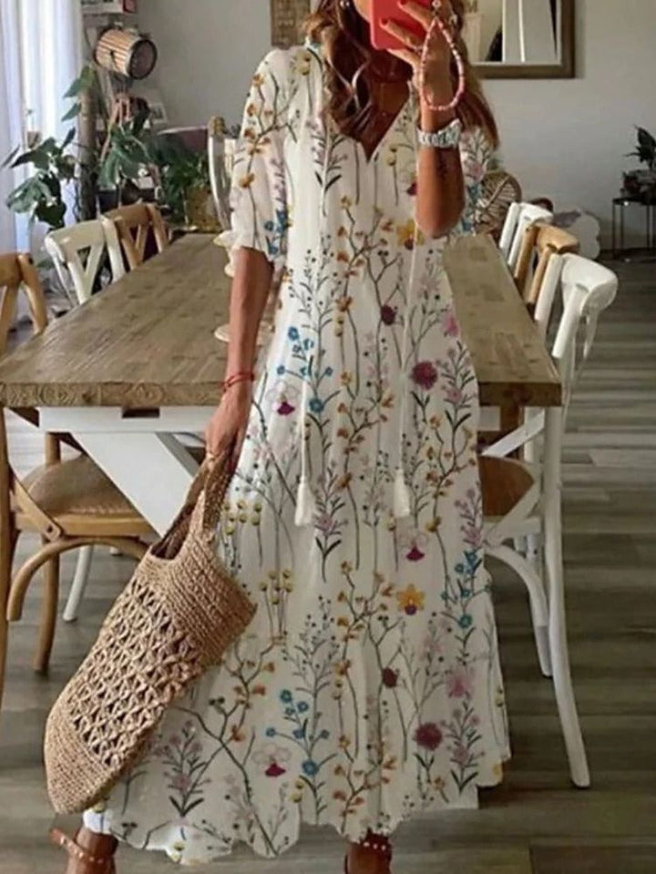 Élodie™ — Elegant Velvety Floral Maxi Dress