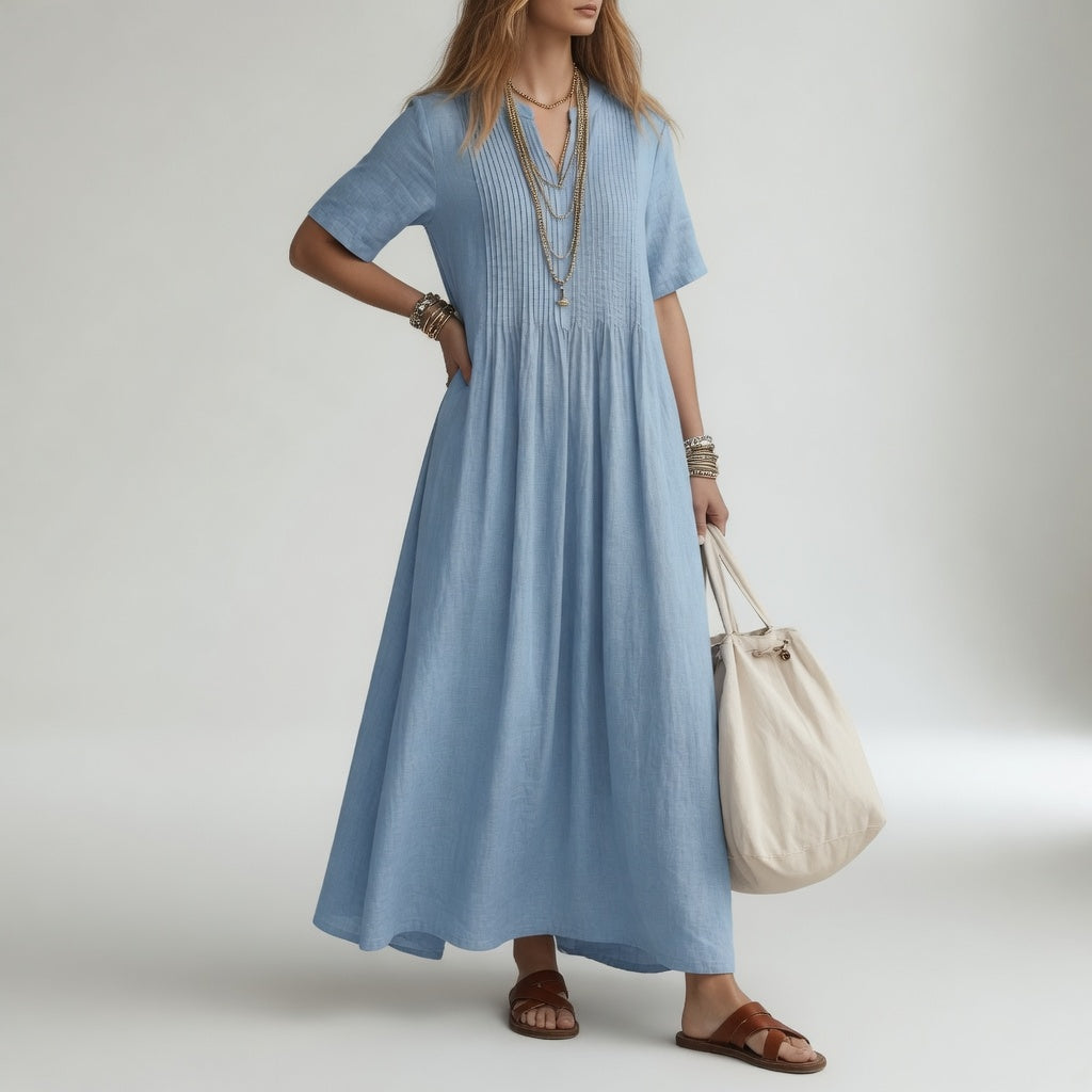 Pélagie™ — Long cotton V-neck dress for summer freedom