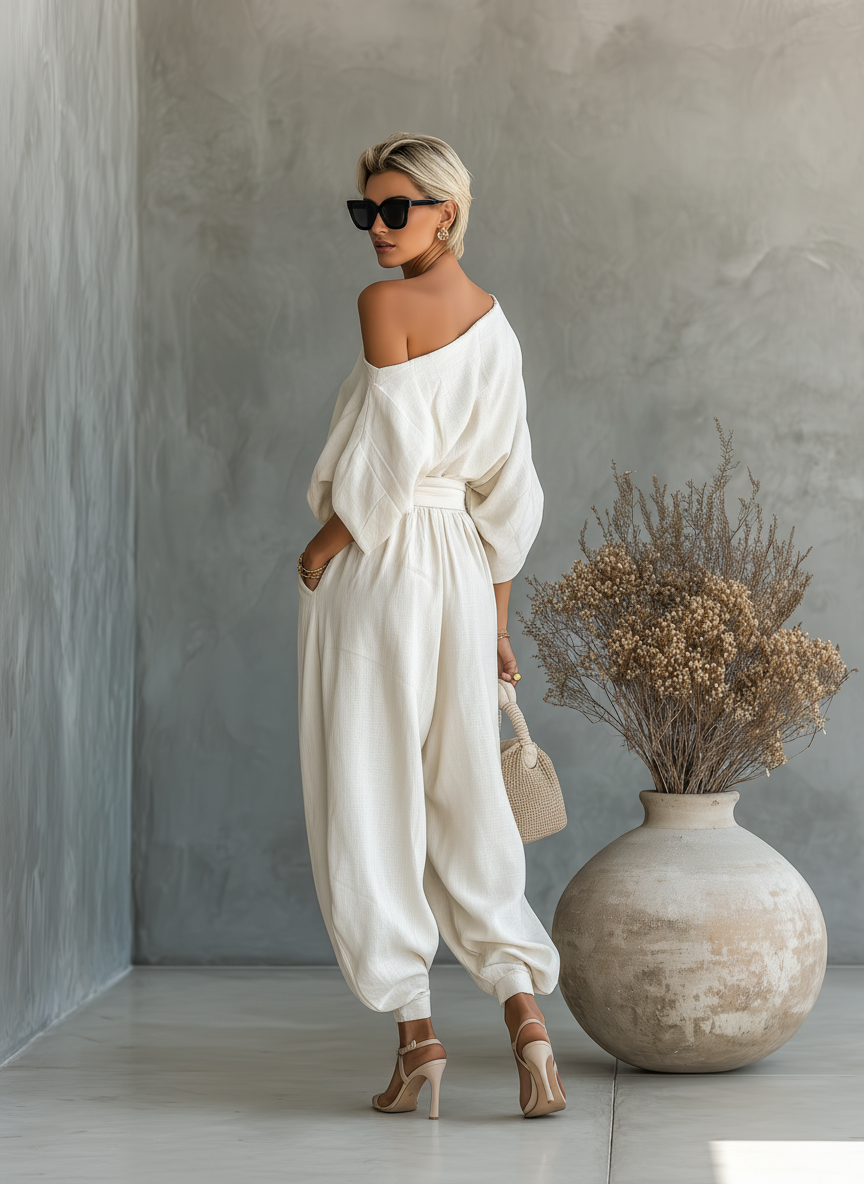 Lisa | Soft Off-the-Shoulder Top and Tapered Pants Set