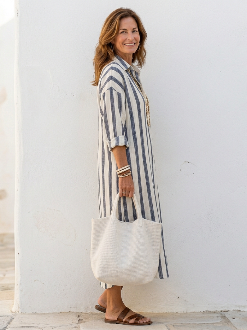 Mode Lumiére™ | Naomi Striped Long Shirt Dress