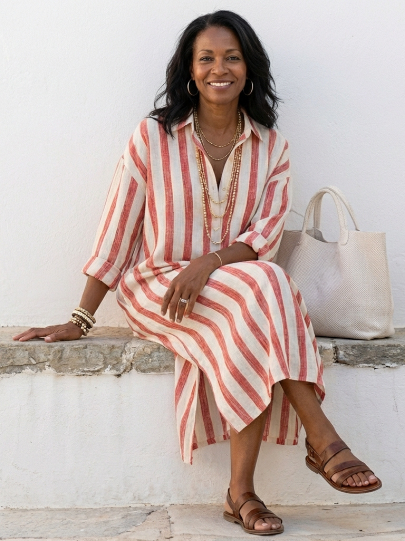 Mode Lumiére™ | Naomi Striped Long Shirt Dress