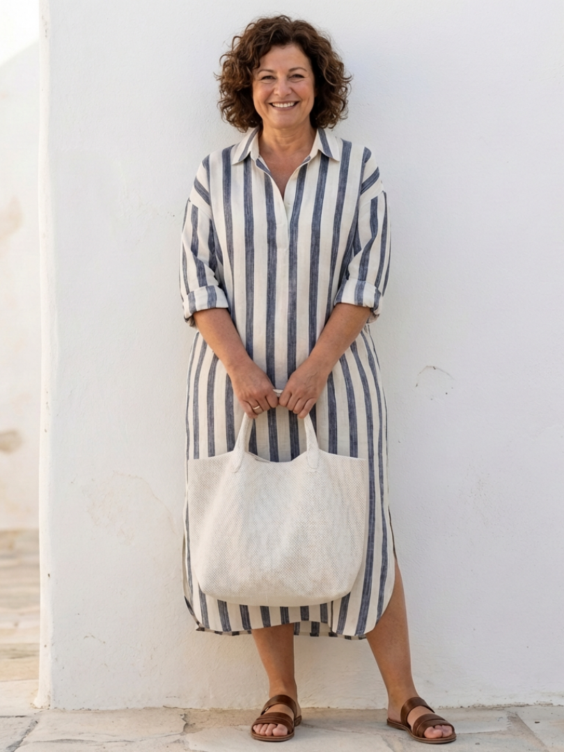Mode Lumiére™ | Naomi Striped Long Shirt Dress