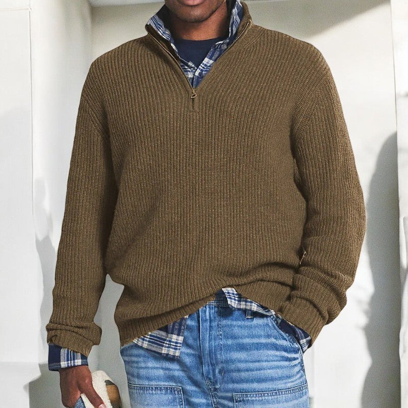 Mid-height zip-up collar jumper