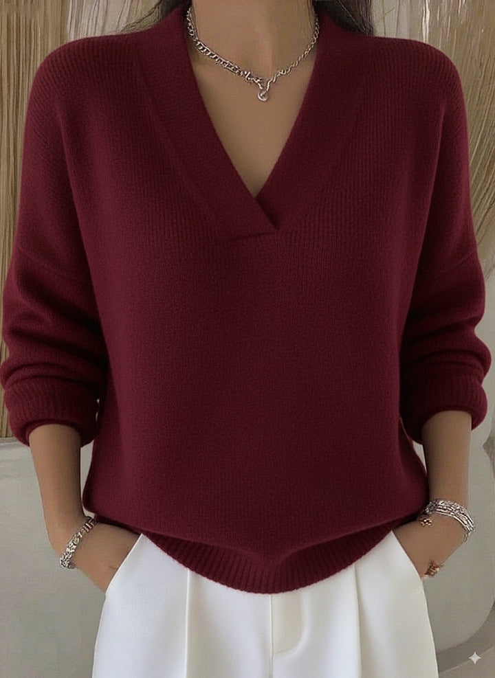 Clara | Soft Pink V-Neck Sweater in Relaxed Fit
