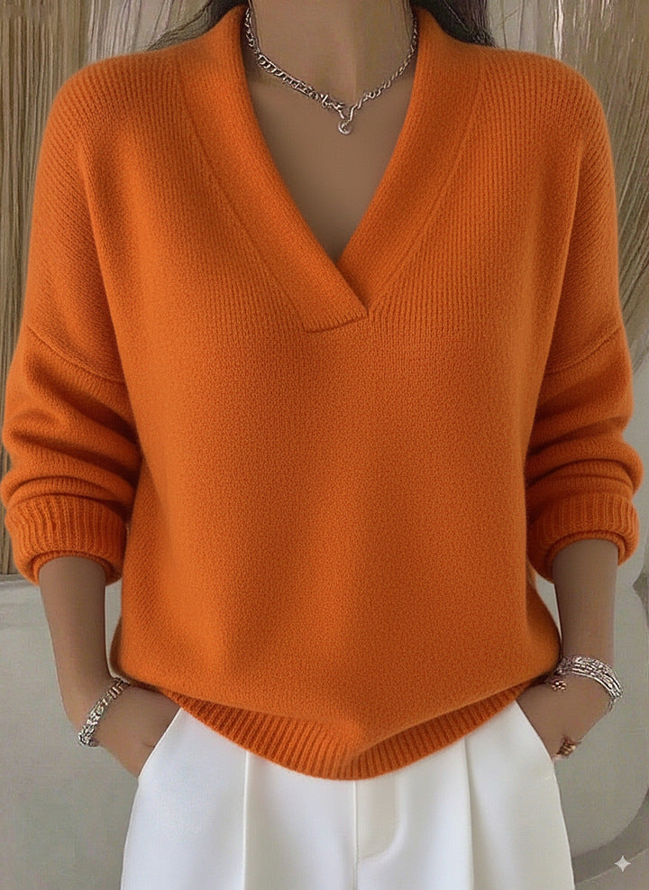 Clara | Soft Pink V-Neck Sweater in Relaxed Fit