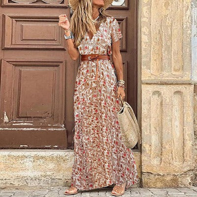 Mode Lumiére™ – Flowy bohemian maxi dress with belt