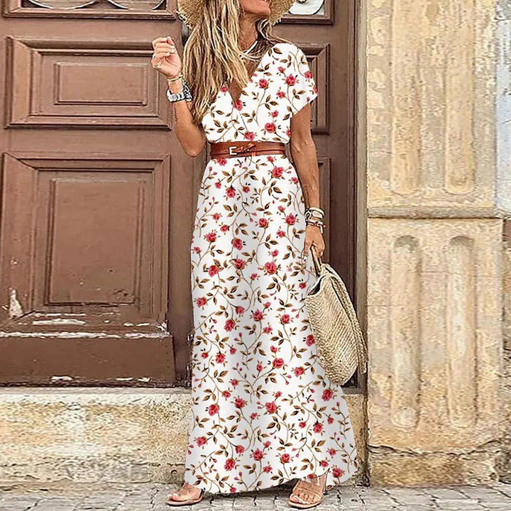 Mode Lumiére™ – Flowy bohemian maxi dress with belt