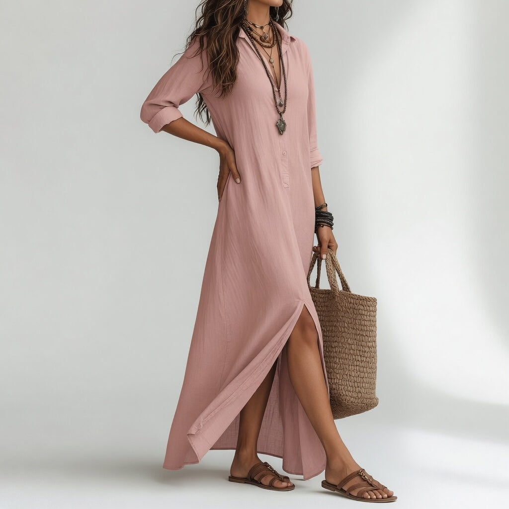 Violaine™ — Long Bohemian Shirt Dress Natural Elegance